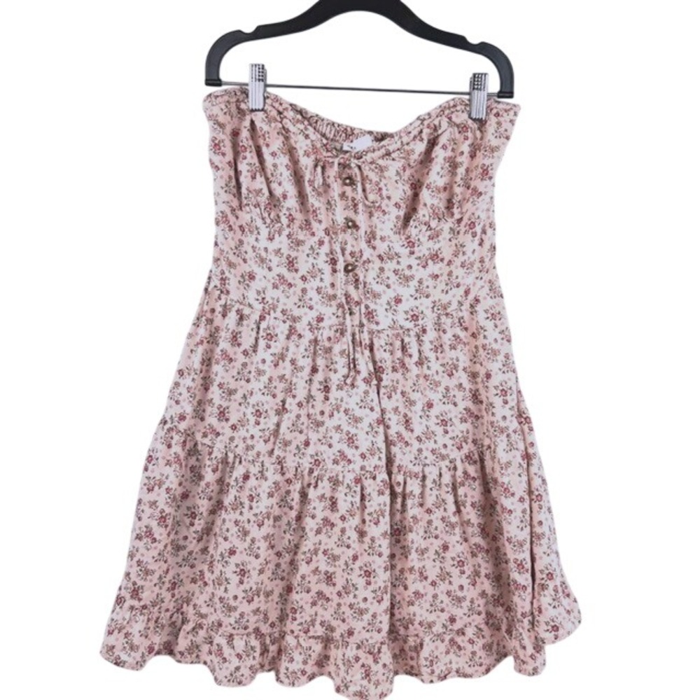 Aeropostale Strapless Mini Dress Pink Floral Tiered Smocked Womens Large